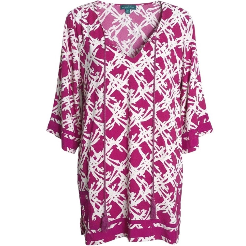 Southern Frock Tunic Top Pink Abstract Print Womens Size S Resortwear Preppy